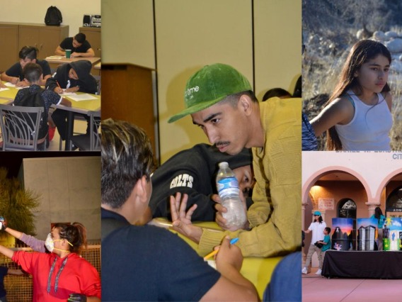 Photo collage of students at community events.